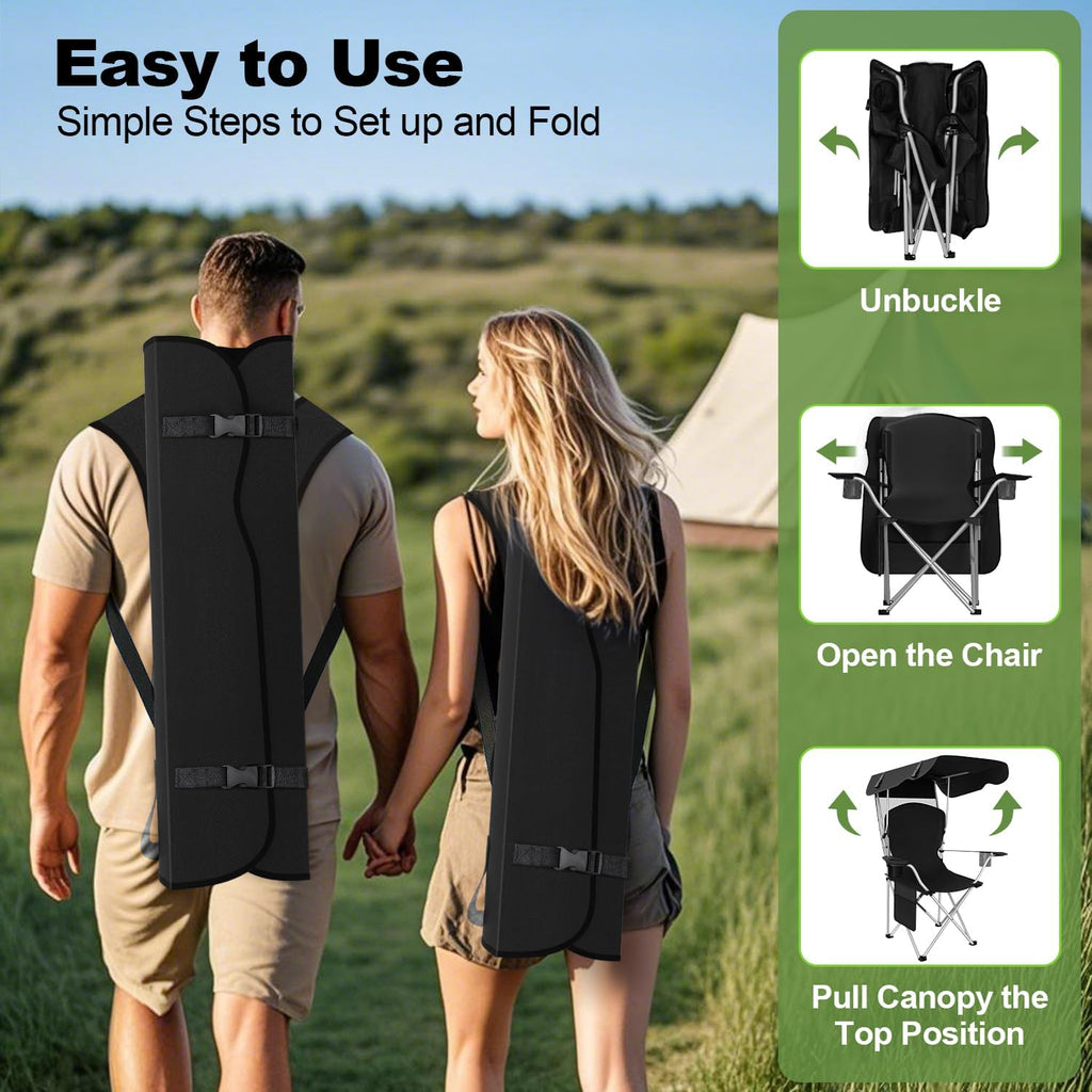VTOY Portable Camping Chair with Canopy - Folding Chair with Canopy, Durable 600D Oxford Canopy Chair for Camping, Beach, Picnics, Fishing & Sports