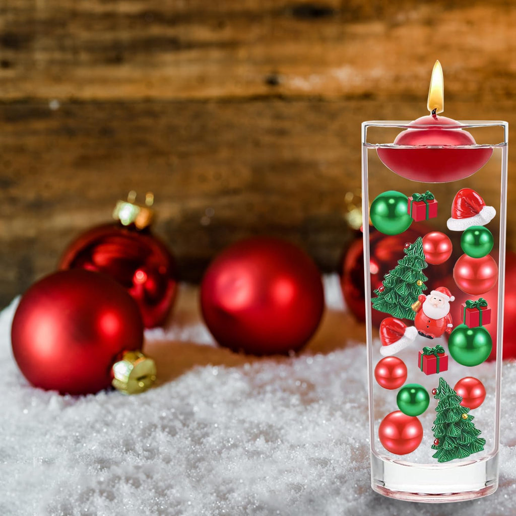 10066Pcs Christmas Vase Filler Decor Set Red Green Beads Santa Hat Christmas Trees Gift Boxes Vase Filler for Home Party Decoration