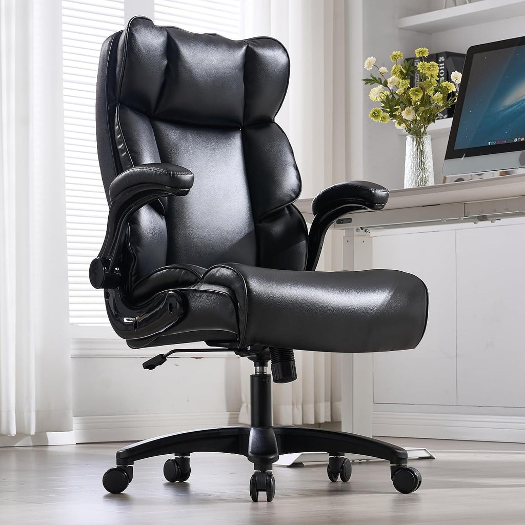 Big and Tall Office Chair 500lbs Wide Seat Executive Chair High-Back Office Foot Rest, Ergonomic Lumbar Support Computer Gaming Chairs for Heavy People(Beige)