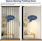 Folding Interior Transparent Accordion Door for Apartment, Room Divider with Acrylic Panel Privacy Door for Kitchen Bedroom, No Drill, Custom Size(Black,32x82in(81x208cm))
