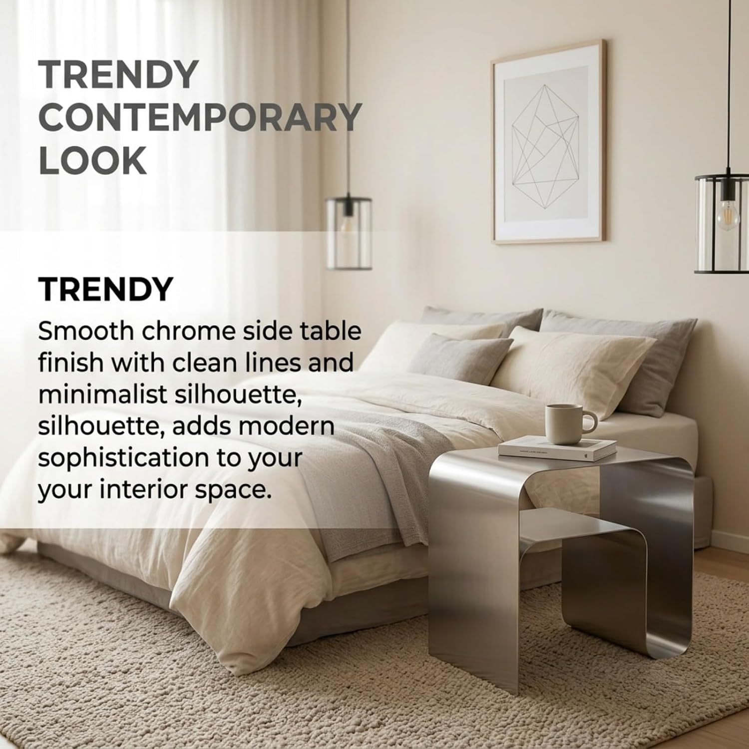 Stainless Steel Side Table, Modern End Table with Double Storage, One-Piece Forming Design, No Assembly, Silver Accent Table for Living Room Bedroom Balcony (2.0 Thickness)