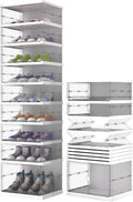GCCSJ Shoe Rack Organizer Storage Box 9 Tiers-18 Pairs, Portable Folding Shoe Rack with Magnetic Clear Door for Closet Entryway, Transparent, 9 Tiers 18 Pairs