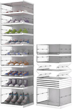 GCCSJ Shoe Rack Organizer Storage Box 9 Tiers-18 Pairs, Portable Folding Shoe Rack with Magnetic Clear Door for Closet Entryway, Transparent, 9 Tiers 18 Pairs