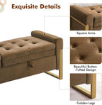 67" End of Bed Bench King Size, Velvet Storage Bench for Bedroom Foot of Bed, Double Lids Storage Bench with Golden Legs, Upholstered Ottoman Bench for Living Room Window Entryway, Brown