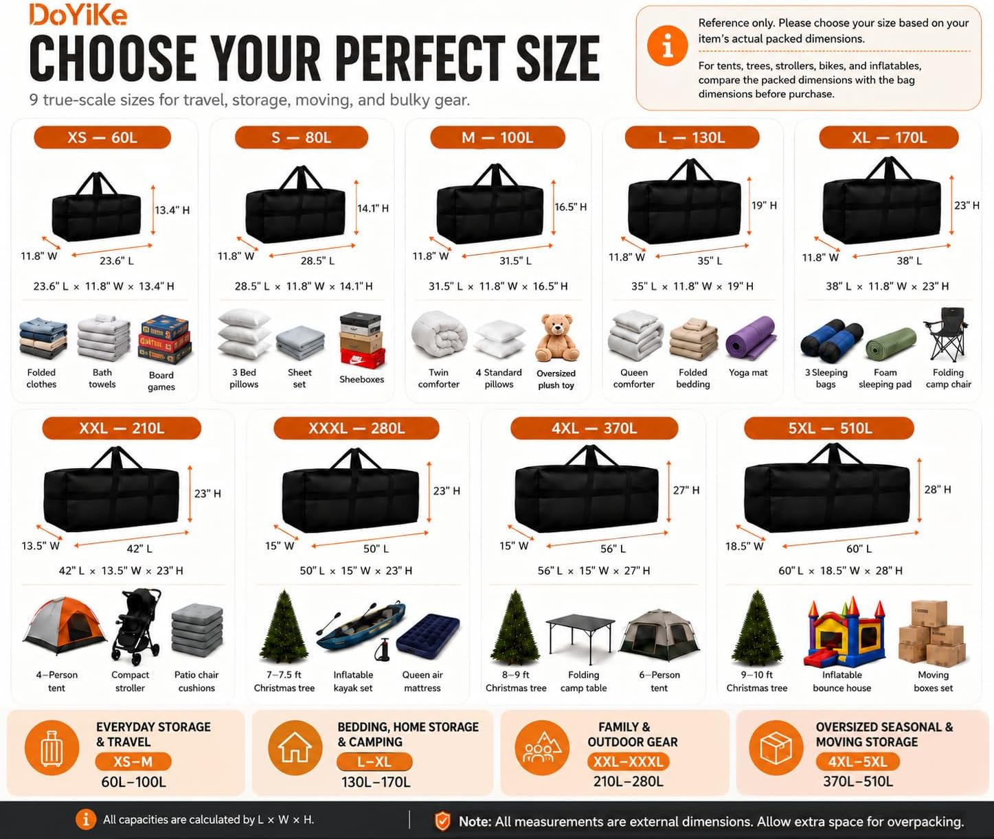 DoYiKe Extra Large Storage Duffle Bag with Zippers and Handles, Big Foldable Duffle Bag for Travel