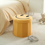 Heritage Kids Smiley Face Storage Ottoman,Collapsible Round Storage Stool with Lid, Soft Padded Seat, Fun Emoji Design for Kids Room, Bedroom, or Living Room,Yellow