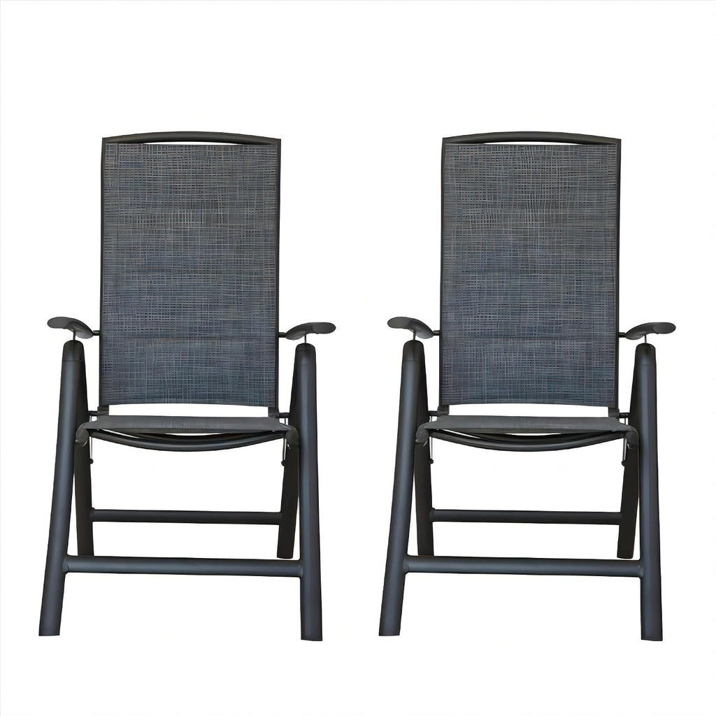Folding Patio Chairs Set of 2, Aluminium Frame Reclining Sling Lawn Chairs with Adjustable High Backrest, Patio Dining Chairs for Outdoor, Camping,Porch (Double Layered Textilene Fabric, 2 Chairs)