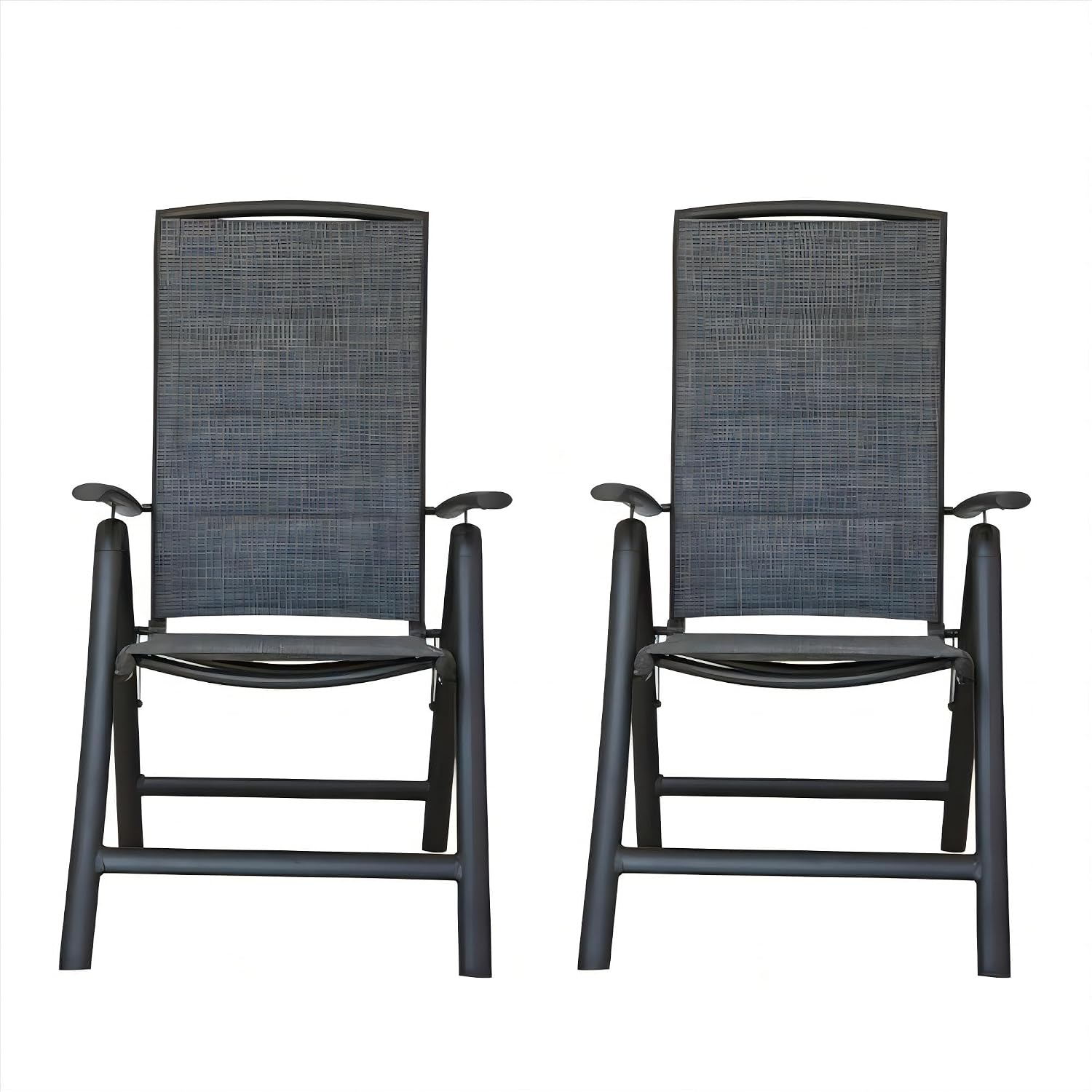 Folding Patio Chairs Set of 2, Aluminium Frame Reclining Sling Lawn Chairs with Adjustable High Backrest, Patio Dining Chairs for Outdoor, Camping,Porch (Double Layered Textilene Fabric, 2 Chairs)