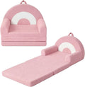 Rainbow Kids Couch, 2-in-1 Fold Out Toddler Couch Sofa, Soft Fleece Kids Chair, Convertible Sofa to Lounger for Girls Boys Bedroom, Playroom, Reading Nook, Pink