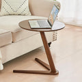 C-Shaped End Table for Couch - Solid Wood C Table for Sofa, Small Round Wooden Handmade Couch Tables That Slide Under Bedside Tray Side Tables for Living Room, Bedroom, Small Space, 19.7"