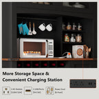 Einhomn 71" Tall Kitchen Pantry Cabinet with Charge Station, 3 Adjustable Shelves, Wine Rack and Glass Door, Kitchen Hutch for Dining Room, Kitchen and Living Room, Black