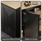 Gyfimoie 63" Fluted Sideboard Buffet Cabinet with Storage, Modern Credenza with Adjustable Shelves, Wood Accent Cabinet with 4 Doors, Dining Room Buffet Cabinet for Kitchen Living Room Entryway, Black