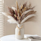 JOHOUSE White Ceramic Vase, 7.9 Inch Boho Ribbed Vase with Wooden Beads Tassel for Pampas Grass, Wedding Centerpiece, Coffee Table, Bedroom & Apartment, Neutral Farmhouse Decor
