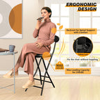 5Rcom Folding Stool, 1 Pack 24 inch Folding Bar Stool with Backrest and Handle, Foldable Stools for Adults Up to 350lbs, Collapsible Round Folding Counter Height Stool Chair for Camping Kitchen