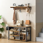 Aiho Entryway Hall Tree Bench with Storage, Industrial Shoe Rack Bench with 4 Hooks, Rustic Brown