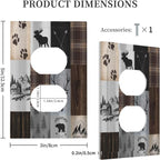Rustic Retro Lodge Bear Deer Wild Animal Single Duplex Wall Plate Covers Light Switch Cover 1 Gang Outlet Plate Decorative Switchplate Covers Electrical Faceplate for Farmhouse Cabin Bedroom Deco