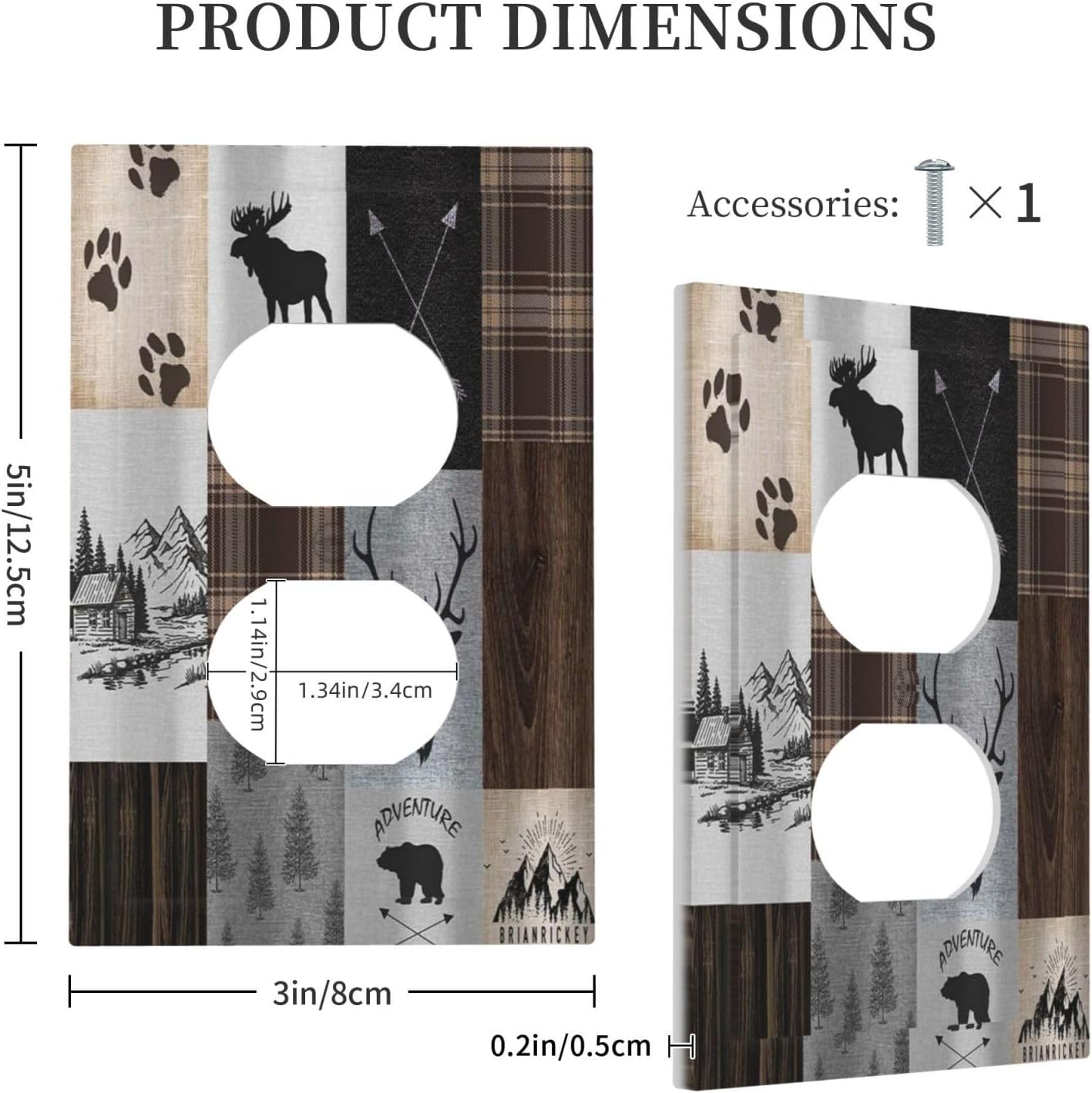 Rustic Retro Lodge Bear Deer Wild Animal Single Duplex Wall Plate Covers Light Switch Cover 1 Gang Outlet Plate Decorative Switchplate Covers Electrical Faceplate for Farmhouse Cabin Bedroom Deco