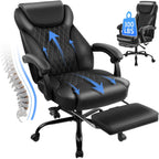 amseatec Big and Tall Office Chair with Footrest, Ergonomic Leather High Back Computer Chair Infinite Lock Reclining 90°-135°,20 Spring Packs,300lbs Executive Desk Chair for Home Office（Black）