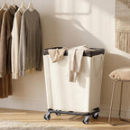 StorageWorks Basic Laundry Hamper with Wheels, 210L Large Rolling Laundry Basket, Heavy Duty Dirty Clothes Hamper for Home and Laundry Room, Beige