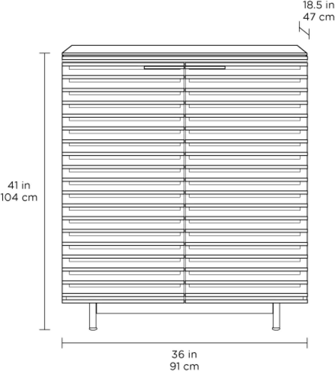 BDI Furniture Corridor 5620-36'' Bar Cabinet with Louvered Doors, Wine and Bottle Storage, Adjustable Shelf, Storage Drawer, Stemware Rack and Glass Top, Charcoal Stained Ash