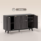 HOMCOM Fluted Sideboard Buffet Cabinet, 55" Modern Accent Console Cabinet with 4 Doors, 2 Adjustable Shelves and 5 Wood Legs, Dark Gray