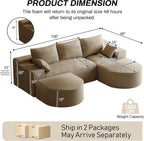 108" U-Shaped Boneless Couches for Living Room,Comfy Fluffy Cloud Sectional Couch with Curved Ottoman, Modern Plush Corduroy Deep Seat Modular Sectional Sofa for Small Spaces, Light Brown