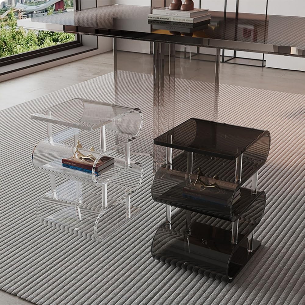 S Shaped Acrylic Side Table, End Table for Living Room, Small Modern Bedside Tables for Bedroom, Acrylic Stool for Entryways, Home Decor Accent Table(Pink)