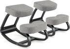 Goplus Ergonomic Kneeling Chair, Rocking Posture Chair w/Soft Seat & Pads, Wooden Backless Knee Chair for Home Office Study