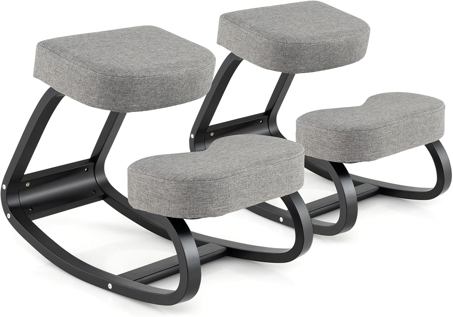 Goplus Ergonomic Kneeling Chair, Rocking Posture Chair w/Soft Seat & Pads, Wooden Backless Knee Chair for Home Office Study