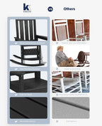 KINGYES Oversized Outdoor Rocking Chair Set of 2, All-Weather Patio Rocking Chairs for Porch, HDPE Outdoor Patio Recliner Rockers with High Back & Wide Seat for Garden, Lawn, Black