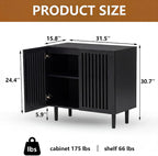 CHUWELL 31.5" Farmhouse Buffet Cabinet with Storage, Modern Black Sideboard Coffee Bar Cabinet with Grille-Striped Doors & Adjustable Shelf, Accent Storage Cabinet with Solid Wood Feet for Dining Room