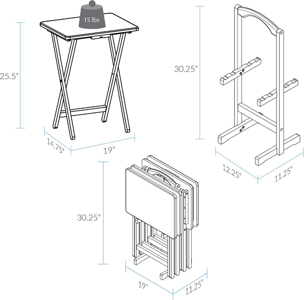 Casual Home 660-40 Tray Table Set, Natural, 14.75 in x 19 in x 25.5 in, 5 Piece