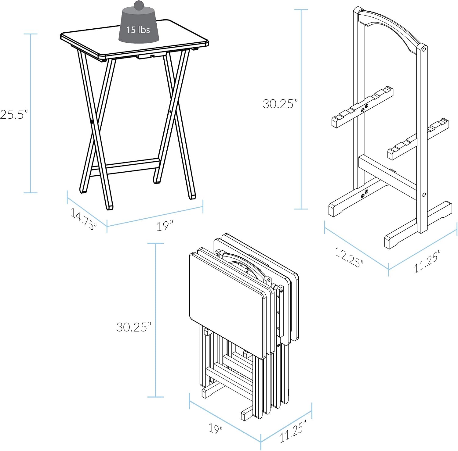 Casual Home 660-40 Tray Table Set, Natural, 14.75 in x 19 in x 25.5 in, 5 Piece