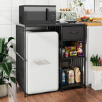 VOWNER Mini Fridge Cabinet with Power Outlet, 3-Tier Industrial Style Kitchen Microwave Stand Baker Rack with Drawer, Utility Storage Shelf for Home Kitchen Dorm Office, Black, 35" Lx22 Wx37 H