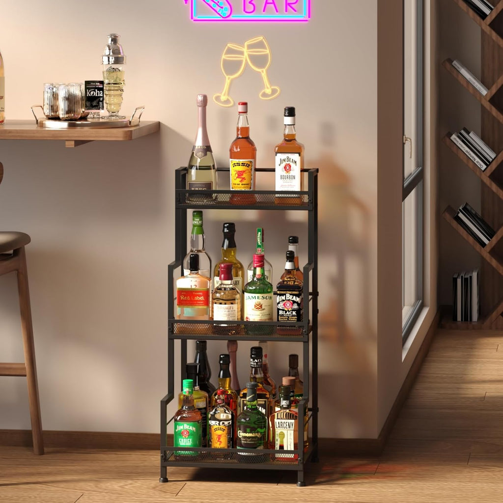 Trapezoid Liquor Stand, 3 Tier Liquor Cabinet, Wine Bottle Display Shelf for Home Bar, Mini Corner Liquor Bottle Display Stand for Whiskey, Wine, Stepped Wine Rack Freestanding Floor