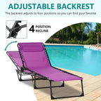 Outdoor Sun Tanning Chair Folding, Heavy Duty Adjustable 4-Position Folding Laying Out Chairs for Tanning, Beach Lounge Chairs for Adults for Sunbathing Patio Pool Lawn (Purple)