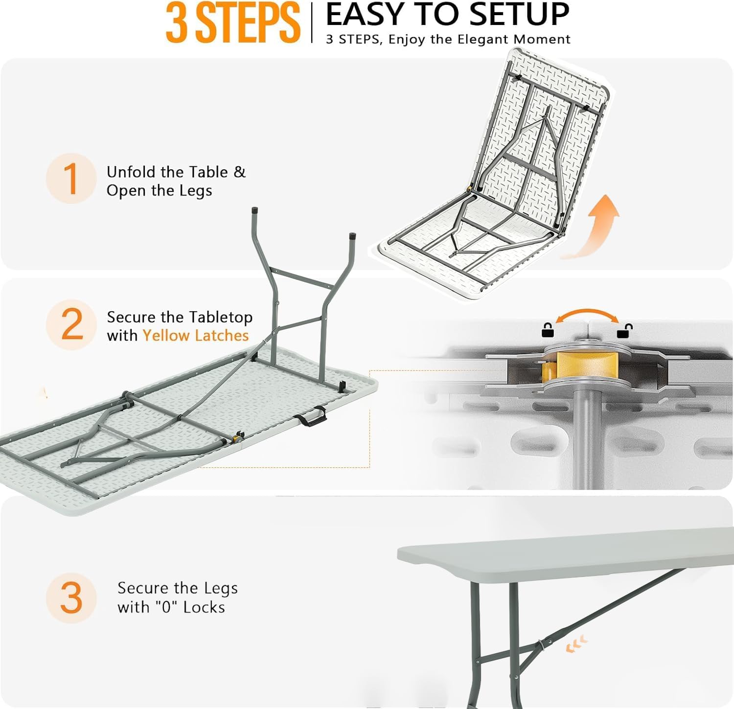 6FT Heavy Duty Folding Table, Portable Plastic Utility Table with Locking Legs & Handle, Indoor Outdoor Commercial Table for Watch Party, Tailgate, BBQ, Camping, Events, Backyard Dining White