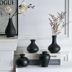 Tanvecle Small Black Vases, Ceramic Bud Vase Set of 5, Mini Pottery Vases for Pampas Grass, Flowers, Decorative Vases for Home Modern Decor, Rustic Decor, Veses for Living Room Dining Table Shelves