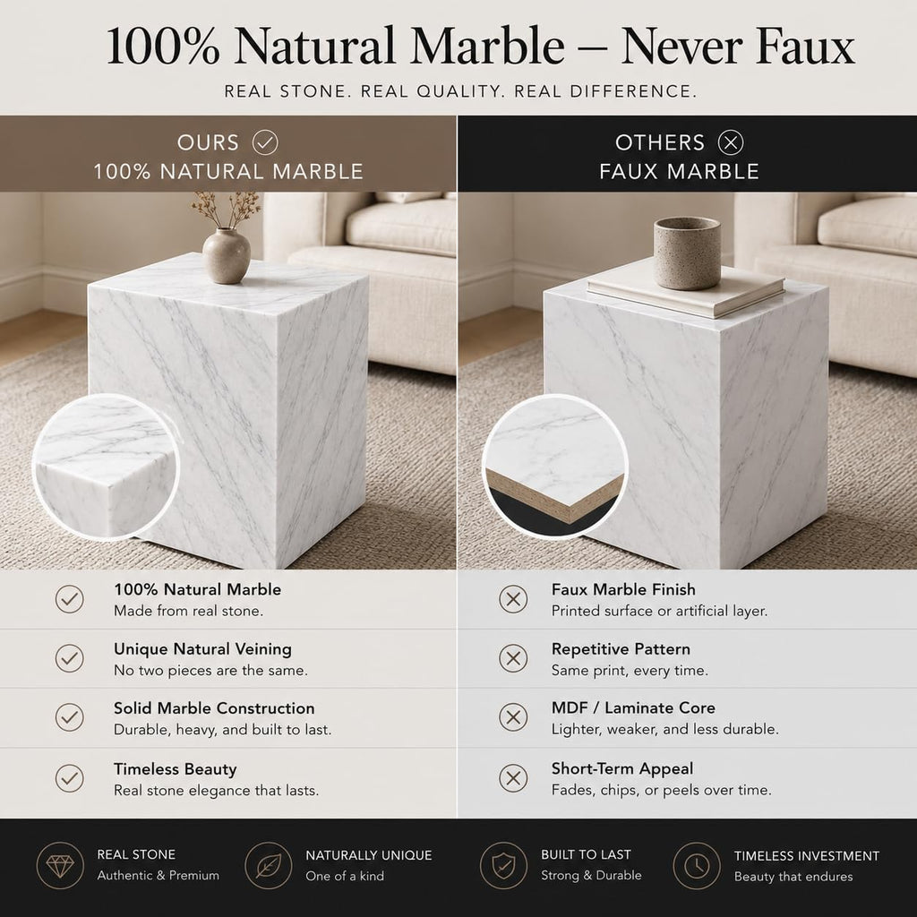 Handmade Natural Marble Side Table, Made to Order Custom Stone End Table, Luxury Nightstand Table for Living Room Bedroom, Customizable Marble Slab Furniture
