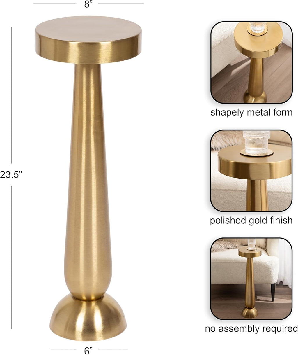 Kate and Laurel Saxena Modern Round Metal Drink Table, 8 x 8 x 24, Gold, Metal Martini Table with Pedestal Design for Use as Small Indoor Plant Stand or Living Room Accent