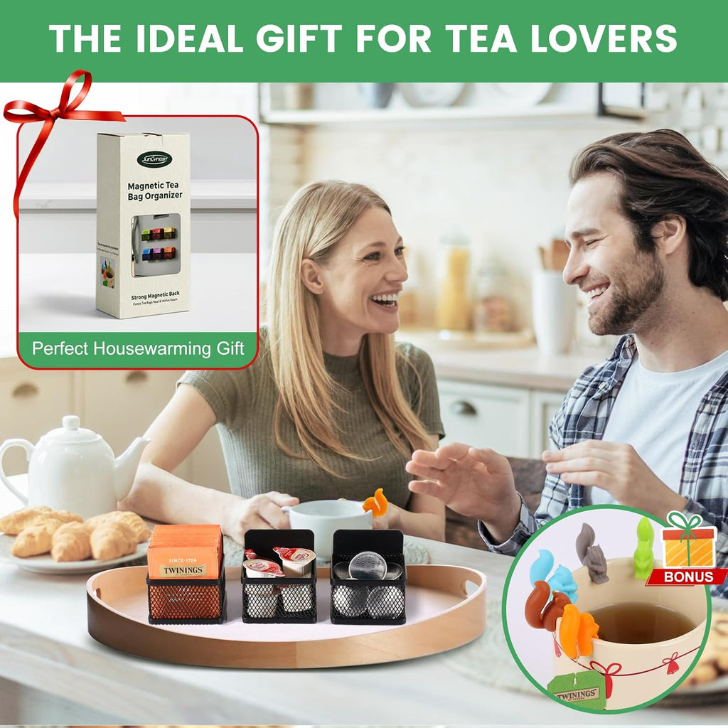 Magnetic Tea Bag Organizer - 6-Piece Metal Tea Organizer for Refrigerator, Kitchen Shelf and Counter, Stylish & Space Saving Tea Organizers and Storage