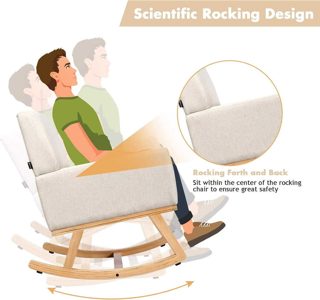 POWERSTONE Upholstered Rocking Glider Nursery Mid Century Accent Lounge Arm Chairs for Small Spaces Bedroom Living Room (Beige)
