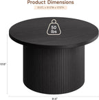 ONBRILL 31.5" Round Coffee Table, Tambour Design Coffee Tables for Living Room, Mid Century Modern Wood Coffee Table, Drum Accent Small Center Table, Black