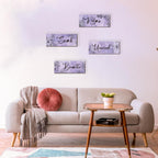 ONIZHITY 4-Piece Purple Floral Wall Art - Wooden Decor with Relax Soak Unwind Breathe Positive Hanging Art for Women's Bedroom & Living Room (10x4 Inches)