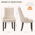COLAMY Fabric Side Dining Chairs Set of 2, Wingback Upholstered Dining Room Chairs with Tufted Button, Living Room Chairs for Home Kitchen, Beige