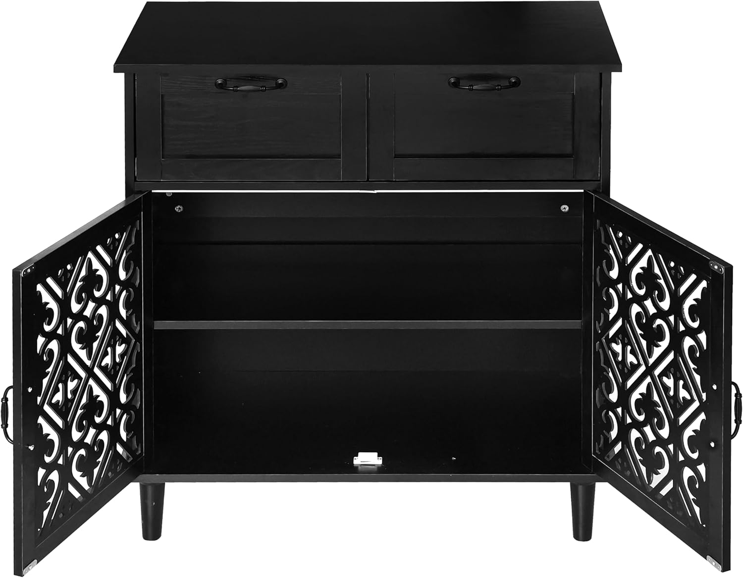 Sideboard Cabinet with 2 Doors & 2 Drawers - Adjustable Storage Console Table for Living Room, Bathroom - Modern Farmhouse Storage Cabinet with Black Handles