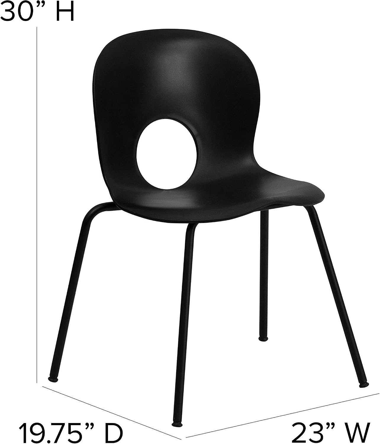 Flash Furniture 5 Pack HERCULES Series 770 lb. Capacity Designer Black Plastic Stack Chair with Black Frame