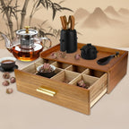 Acacia Wooden Tea Box Organizer with Drawer,Tea Chest for Tea Bags Storage,Tea and Coffee Organizer, Wood Tea Tray and Containers for Countertop Display,Acacia Wood