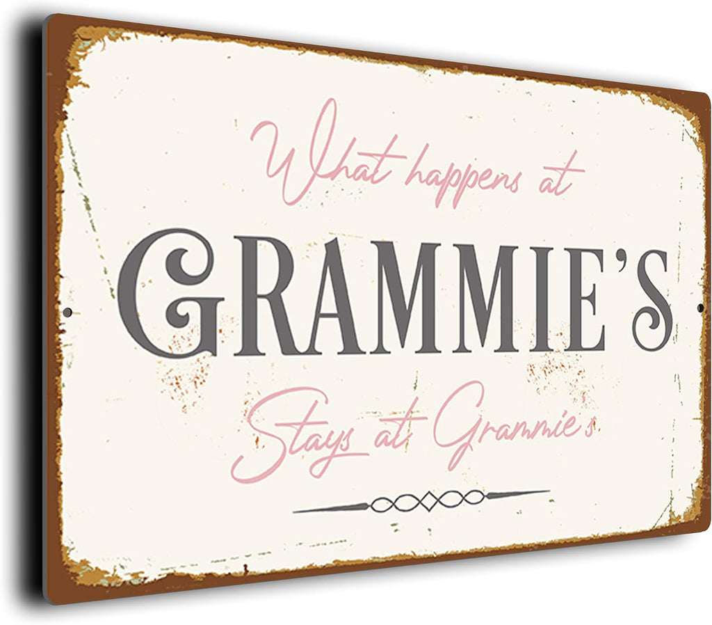 Grammie’s House Rules Sign – “What Happens Here Stays Here” – Vintage Wall Plaque – Durable Aluminium Composite – UV-Protected Fade-Resistant Print – Gift for Grammie