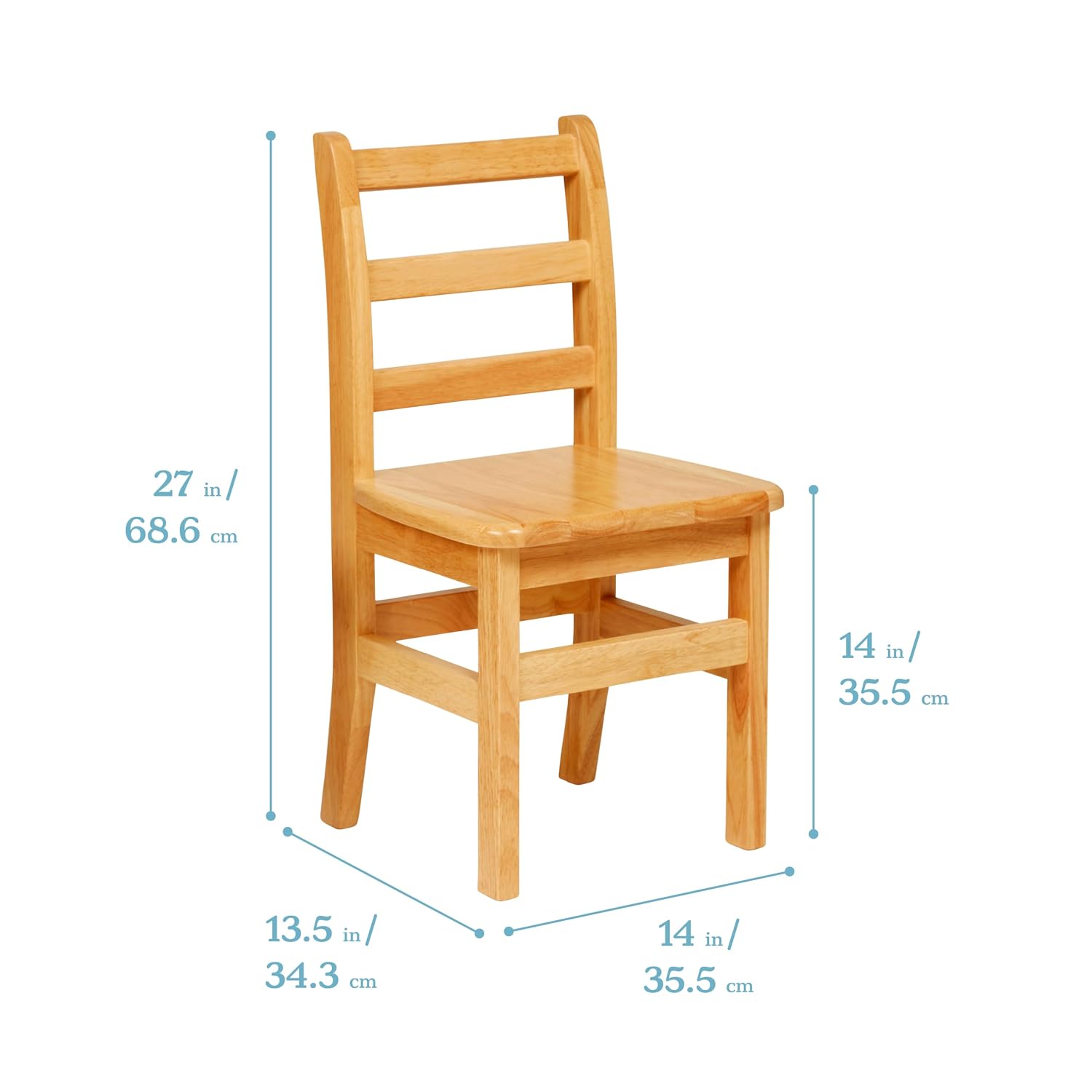ECR4Kids Three Rung Ladderback Chair, 14in Seat Height, Classroom Seating, Honey, 2-Pack